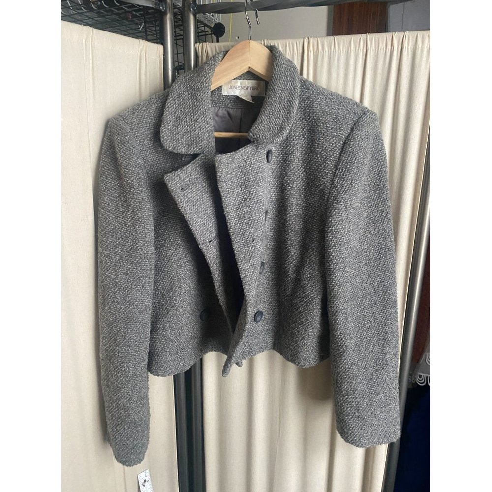 GUC Jones New York Wool Blend Grey cropped peacoat Sz 10 PERFECT Jacket